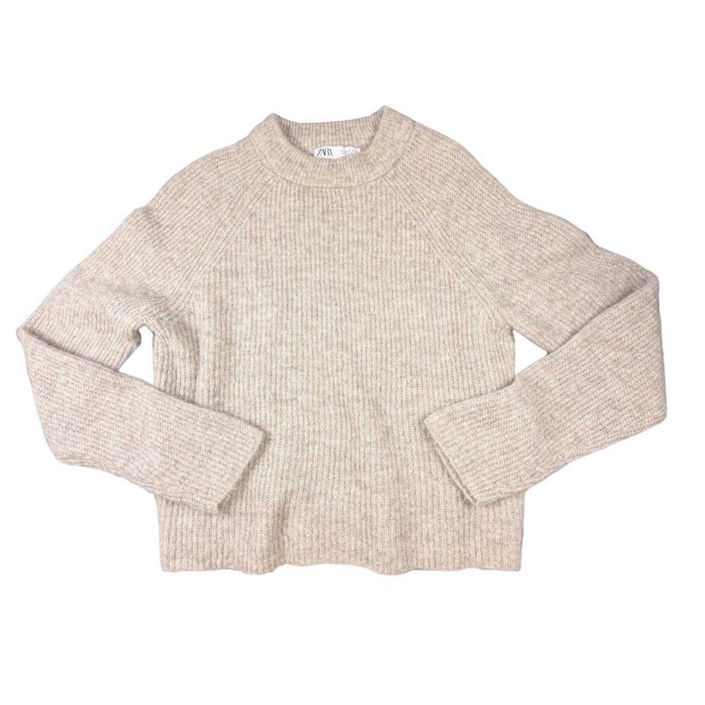 Zara Womens Beige Alpaca Wool Blend Sweater Soft Knit Minimalist Cozy Size‎ S